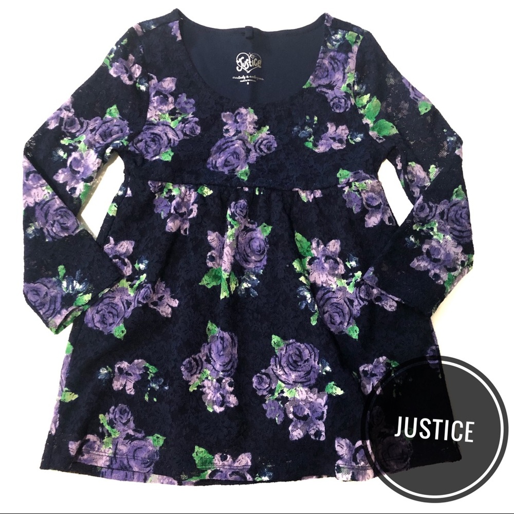 ‼️LAST CHANCE‼️ Justice Purple Floral Lace Long Sleeve Babydoll Top